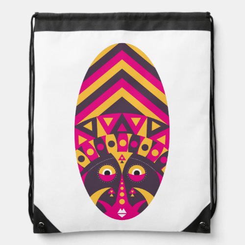 Pink Aboriginal Mask Drawstring Bag