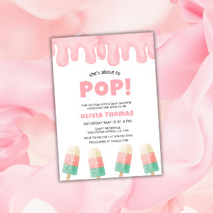 Pink About To Pop Ice Cream Baby Shower Invitation