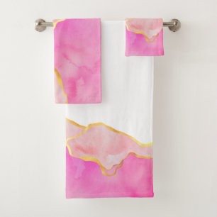 Pink Abstract Art MONOGRAM INITIALS Glam Bath Towel Set