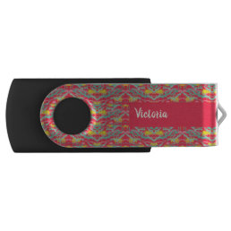 Pink Abstract Art Monogrammed Flash Drive