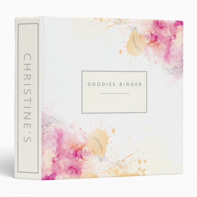 Pink Abstract Art Recipe Customized Name 3 Ring Binder (Front/Spine)