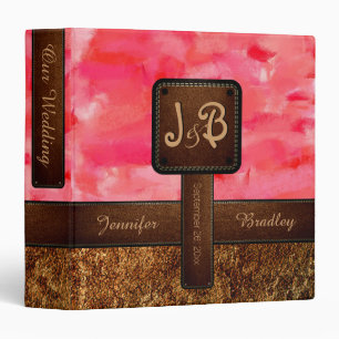 Pink Abstract Art Wedding Leather Look 3 Ring Binder