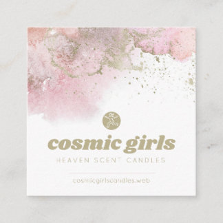 Pink Abstract Art with Gold Accents Square Business Card