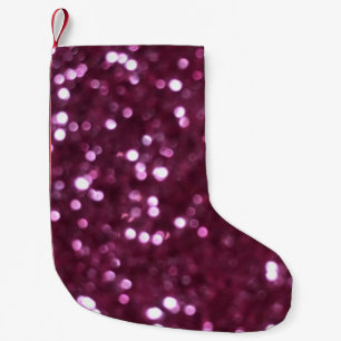 Pink abstract, bokeh defocused lights. small christmas stocking