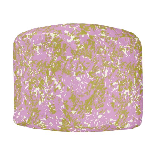 Pink Abstract Botanical Design Round Pouf