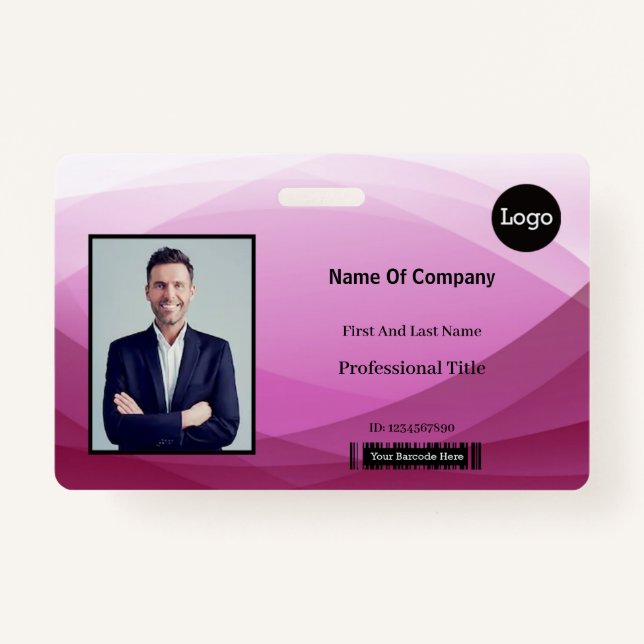 Pink Abstract Business Photo Identification ID Badge (Front)