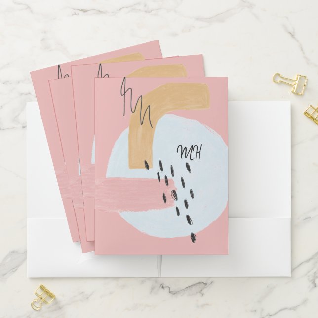 Pink Abstract Calligraphy Initials Monogrammed Pocket Folder (In Situ)