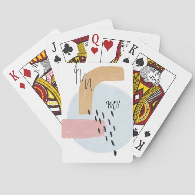 Pink Abstract Calligraphy Initials Monogrammed Poker Cards (Back)