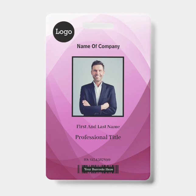 Pink Abstract Employee Photo Identification ID Badge (Front)