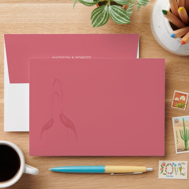 Pink Abstract Exotic Flamingo In Love  Envelope (Desk)