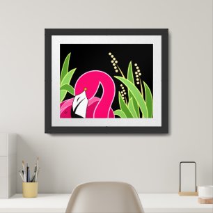 Pink Abstract Flamingo Bird Framed Art