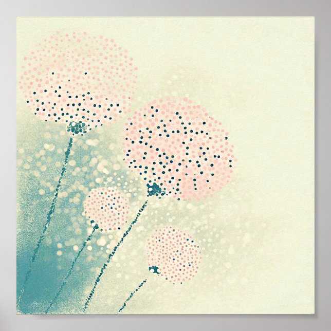 Pink abstract floral art poster (Front)
