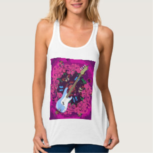 Pink Abstract Floral Bass Guitar Racerback Tank Top