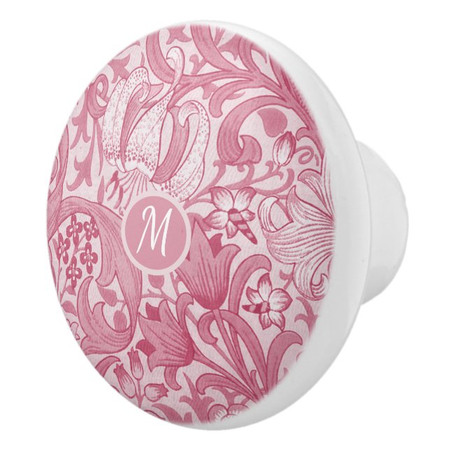 Pink Abstract Floral Cabinet or Drawer Monogram Ceramic Knob (Right)
