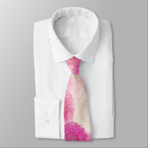 Pink Abstract Floral Lace Circle Pattern Neck Tie