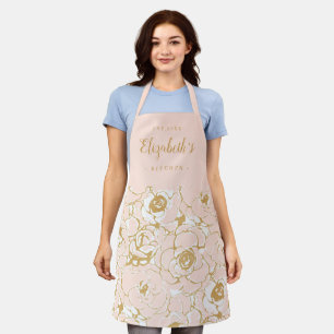 Pink abstract floral pattern personalized cooking apron