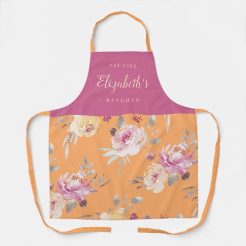 Pink abstract floral pattern personalized cooking apron