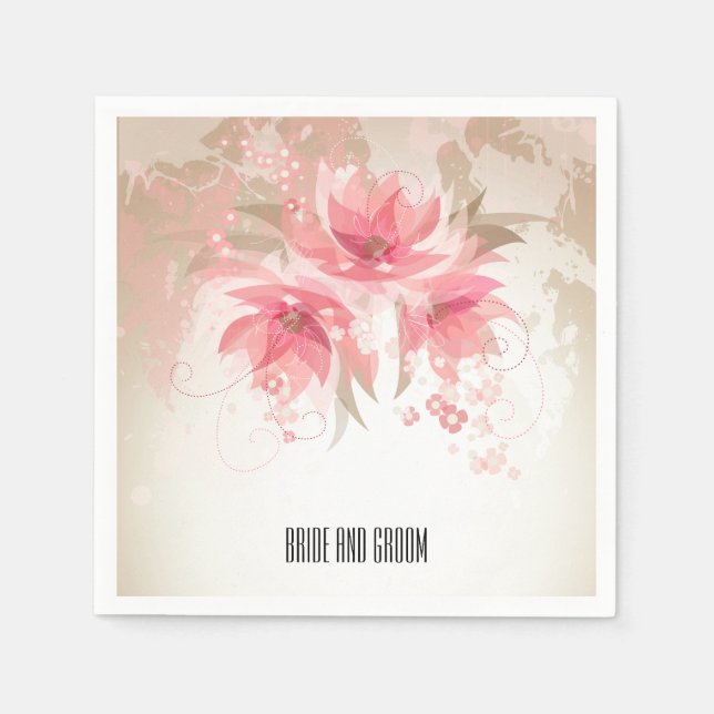 Pink Abstract Floral Wedding Paper Napkins (Front)
