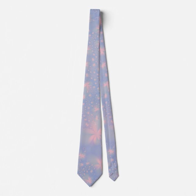 Pink Abstract Flowers on Blue Neck Tie (Front)