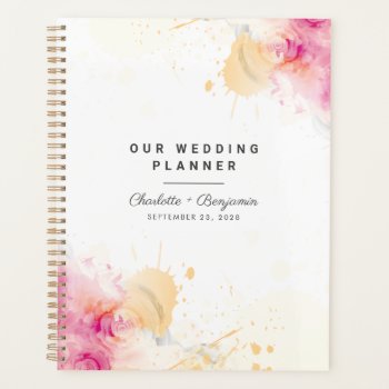Pink Abstract Future Mr Mrs Pink Bisque Wedding Planner by Milestone_Hub at Zazzle
