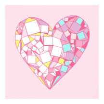 Pink Abstract Geometric Heart Drawing Poster