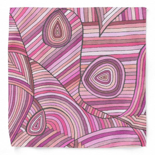 Pink Abstract Geometric Pattern with Curved Lines Bandana (Front)