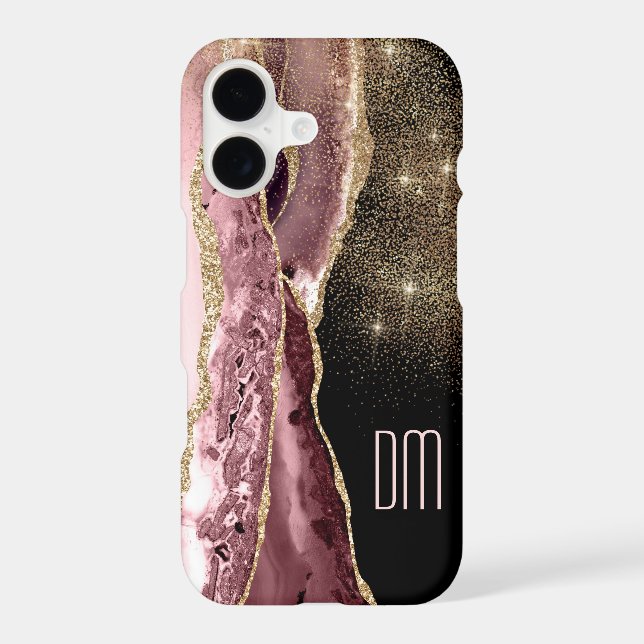 Pink Abstract Gold Star Glitter Monogram Case-Mate iPhone Case (Back)