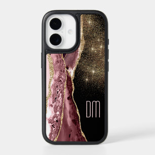 Pink Abstract Gold Star Glitter Monogram iPhone 17 Case
