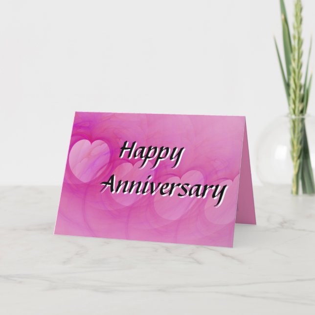 Pink Abstract Heart Happy Anniversary Card (Front)
