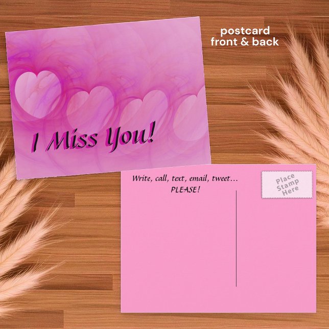 Pink Abstract Heart Post Card (postcard insitu front and back )
