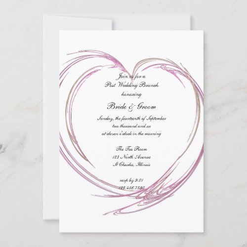 Pink Fractal Heart Post Wedding Brunch Invitation