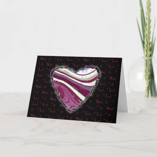 Pink Abstract Heart Valentine Love Romance Holiday Card (Front)