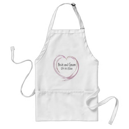 Pink Abstract Heart Wedding Adult Apron