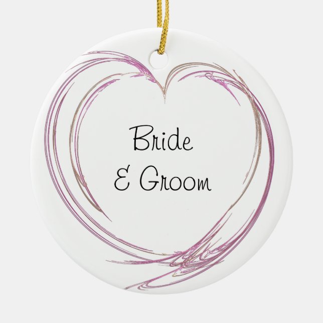 Pink Abstract Heart Wedding Ceramic Ornament (Front)