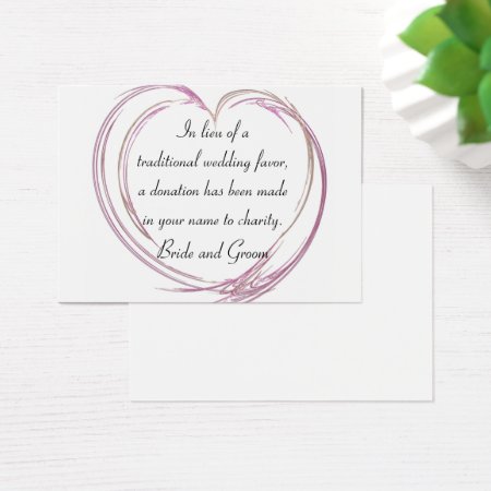 Pink Abstract Heart Wedding Charity Favor Card
