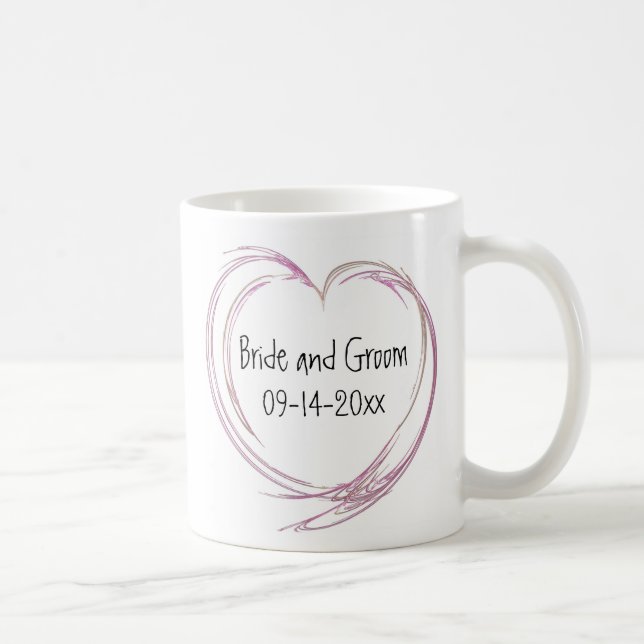 Pink Abstract Heart Wedding Coffee Mug (Right)
