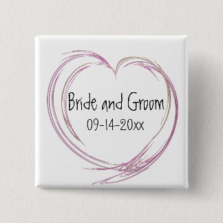 Pink Abstract Heart Wedding Pinback Button