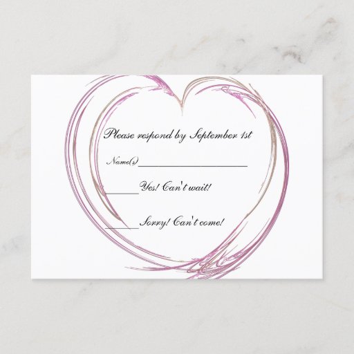 Customizable Pink Fractal Heart Wedding Response Card Business Card Template