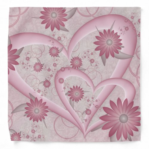 Pink Abstract Hearts  Flowers Love Fractal Art Bandana
