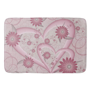 Pink Abstract Hearts & Flowers Love Fractal Art Bath Mat
