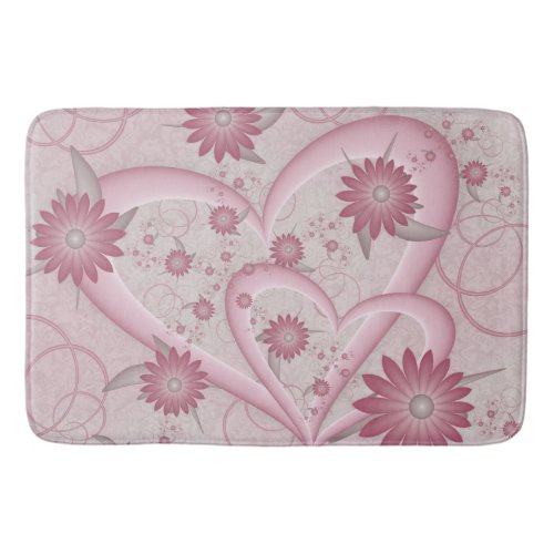 Pink Abstract Hearts  Flowers Love Fractal Art Bath Mat