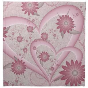 Pink Abstract Hearts & Flowers Love Fractal Art Cloth Napkin