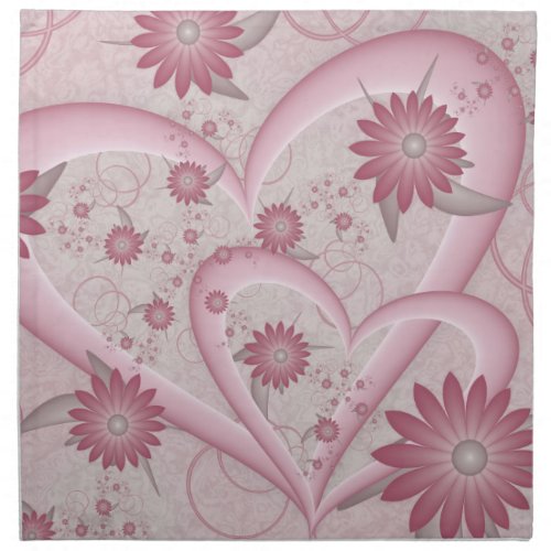 Pink Abstract Hearts  Flowers Love Fractal Art Cloth Napkin