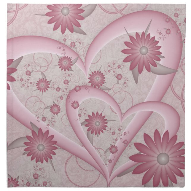 Pink Abstract Hearts & Flowers Love Fractal Art Cloth Napkin (Front)