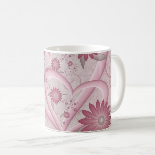 Pink Abstract Hearts  Flowers Love Fractal Art Coffee Mug