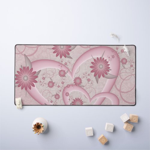 Pink Abstract Hearts  Flowers Love Fractal Art Desk Mat