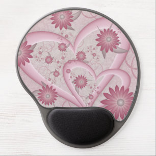 Pink Abstract Hearts & Flowers Love Fractal Art Gel Mouse Pad