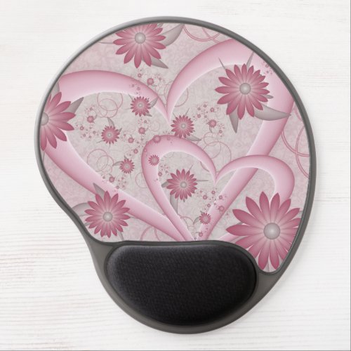 Pink Abstract Hearts  Flowers Love Fractal Art Gel Mouse Pad