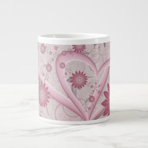 Pink Abstract Hearts & Flowers Love Fractal Art Giant Coffee Mug