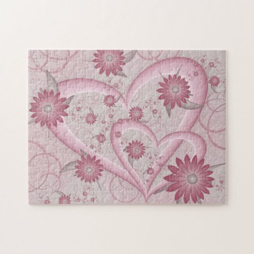 Pink Abstract Hearts  Flowers Love Fractal Art Jigsaw Puzzle